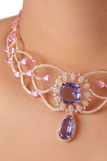 MRJEWELS_Pink Imitation Diamond Choker Set_Online_at_Aza_Fashions