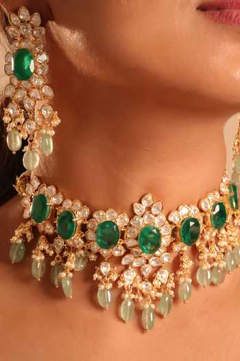MRJEWELS_Green Tyaani Inspired Moissanite And Doublet Choker Set _Online_at_Aza_Fashions