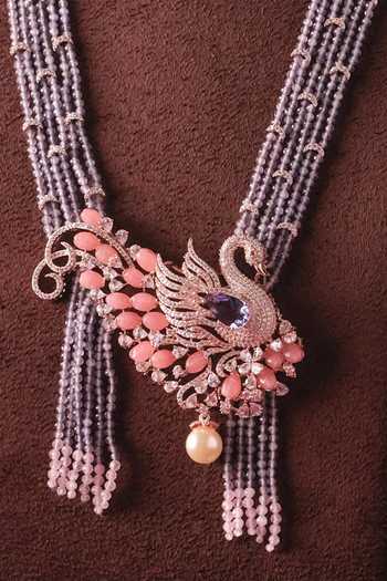 MRJEWELS_Pink Royal Peacock Birdstone Necklace Set _Online_at_Aza_Fashions