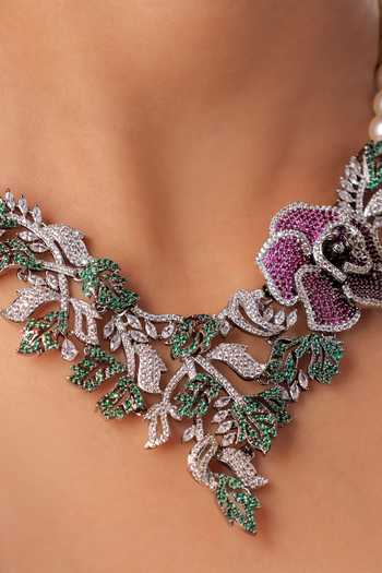 MRJEWELS_Multi Color Pearl Floral Embellished Necklace Set _Online_at_Aza_Fashions