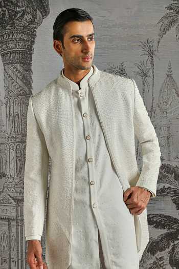 Shop_Asuka_Ivory Structured Jacquard Sherwani Set _Online_at_Aza_Fashions