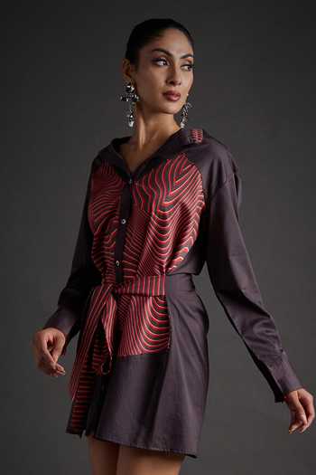 Jyoti Sachdev Iyer Geometric Print Dress With Belt 