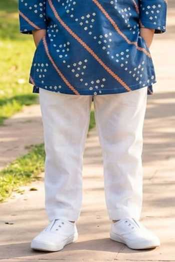 Pankhuri By Priyanka_Blue Cotton Diagonal Bandhej Stripe Print Kurta Set _Online_at_Aza_Fashions