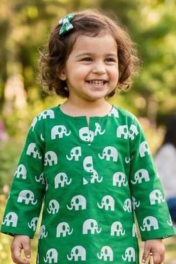 Shop_Pankhuri By Priyanka_Green Cotton Elephant Print Kurta Set _Online_at_Aza_Fashions