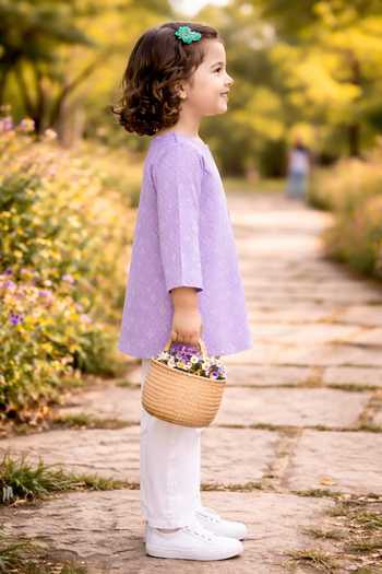 Shop_Pankhuri By Priyanka_Purple Cotton Geometric Print Kurta And Pant Set _Online_at_Aza_Fashions