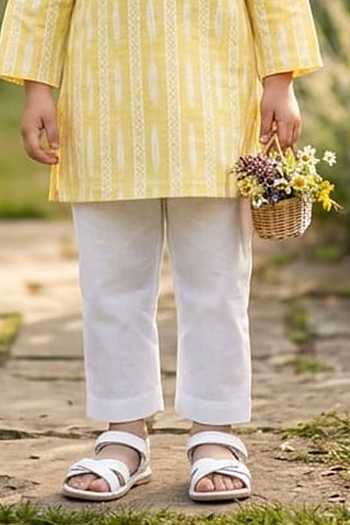 Buy_Pankhuri By Priyanka_Yellow Cotton Stripe Print Kurta Set _Online_at_Aza_Fashions