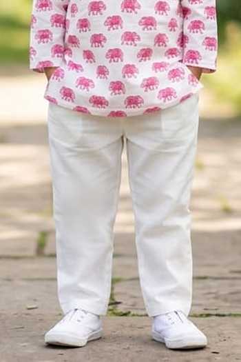 Buy_Pankhuri By Priyanka_Pink Cotton Elephant Print Kurta Set _Online_at_Aza_Fashions