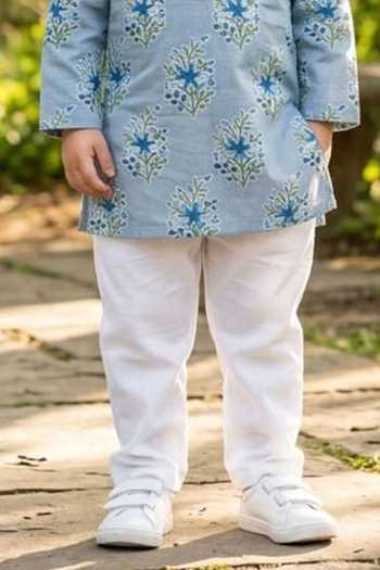 Pankhuri By Priyanka_Grey Cotton Floral Buta Print Kurta Set _Online_at_Aza_Fashions