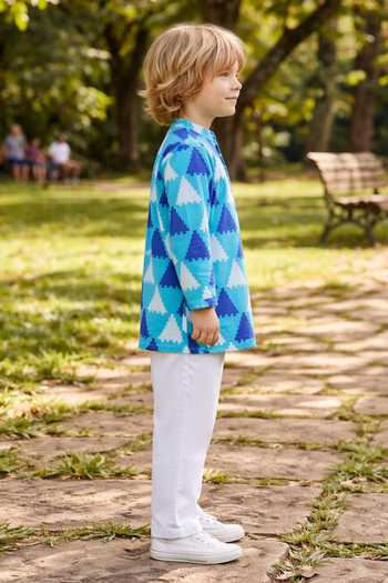 Pankhuri By Priyanka_Blue Cotton Triangle Print Kurta Set _Online_at_Aza_Fashions