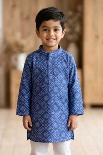 Pankhuri By Priyanka_Blue Cotton Deep Bandhej Print Kurta Set _Online_at_Aza_Fashions