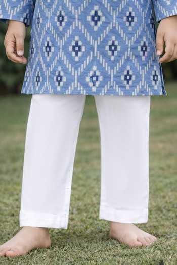 Pankhuri By Priyanka_Blue Cotton Ikat Print Kurta Set _Online_at_Aza_Fashions