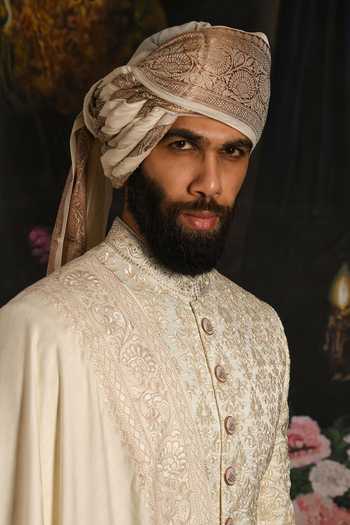 Buy_Punit Arora_Ivory Silk, Satin Sea Pearl Embroidered Sherwani Set 