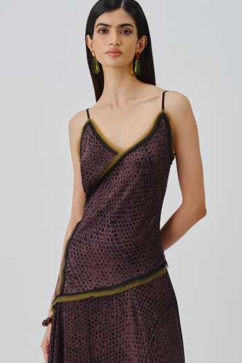 Buy_Aroka_Multi Color Satin, Chiffon, Modal V-neck Wildflower Ajrakh Print Dress _Online_at_Aza_Fashions