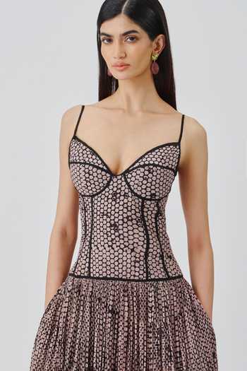 Aroka_Black Cotton Sweetheart Neck Reva Printed Midi Dress _Online_at_Aza_Fashions