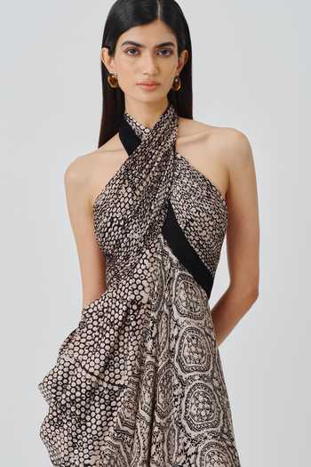 Buy_Aroka_Black Satin, Modal Halter Neck Aveline Gown _Online_at_Aza_Fashions