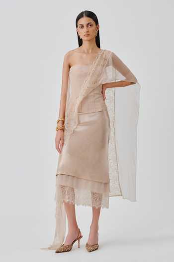 Buy_Aroka_Cream Crepe, Chiffon, Bandeau Neck Soft Veil Corset Top _Online_at_Aza_Fashions