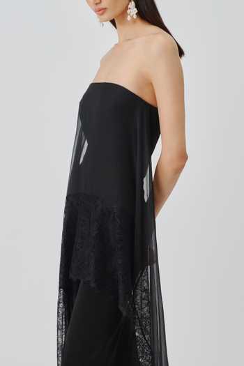 Aroka_Black Chiffon, Midnight Veil Jumpsuit With Scarf _Online_at_Aza_Fashions