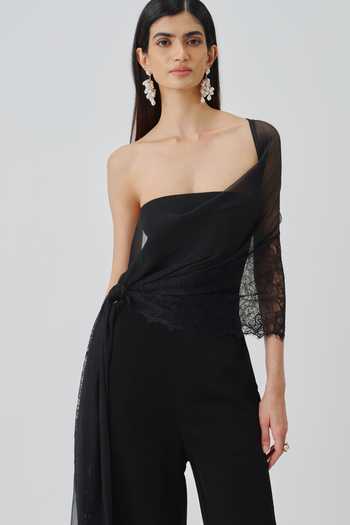 Buy_Aroka_Black Chiffon, Midnight Veil Jumpsuit With Scarf _Online_at_Aza_Fashions