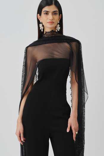 Shop_Aroka_Black Chiffon, Midnight Veil Jumpsuit With Scarf _Online_at_Aza_Fashions