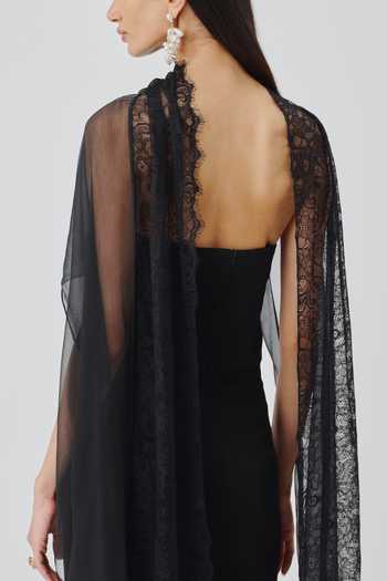 Aroka_Black Chiffon, Midnight Veil Jumpsuit With Scarf _at_Aza_Fashions