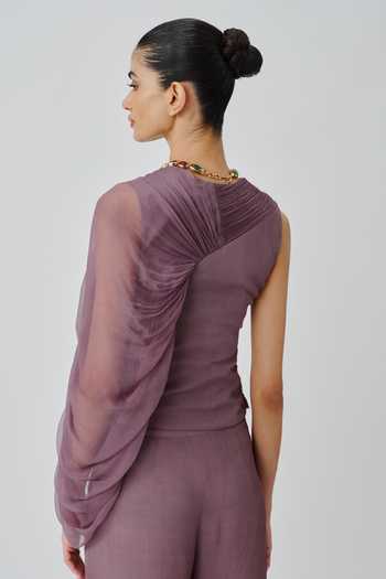 Aroka_Purple Crepe High Waist Pant _Online_at_Aza_Fashions