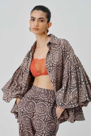 Aroka_Orange Satin, Modal Lace V-neck Salmon Work Bralette _Online_at_Aza_Fashions