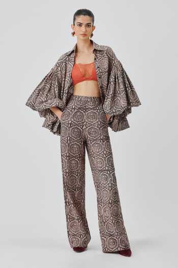 Aroka_Black Cotton Collared Sahara Printed Shirt _Online_at_Aza_Fashions