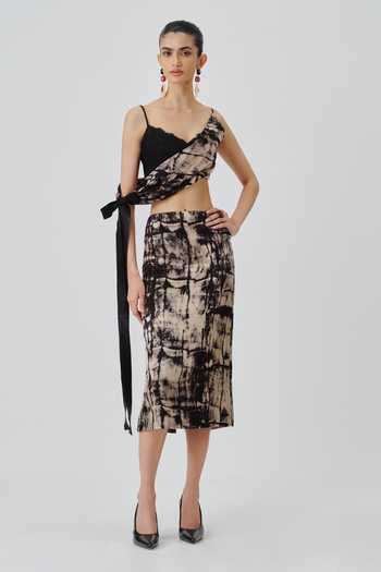 Aroka_Black Satin, Modal Asymmetric Monolith Crop Top _Online_at_Aza_Fashions