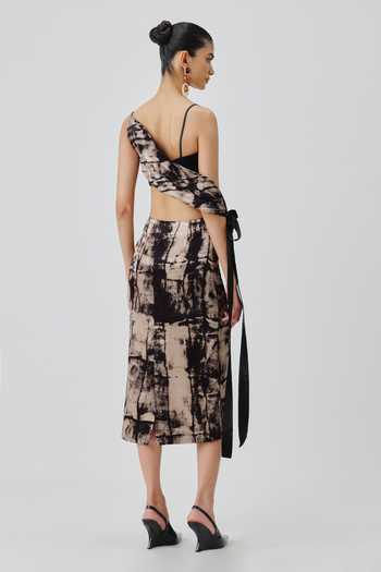 Buy_Aroka_Black Satin, Modal Asymmetric Monolith Crop Top _Online_at_Aza_Fashions