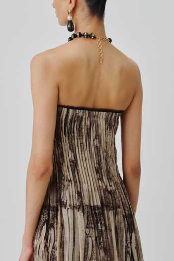 Aroka_Black Muslin Bandeau Neck Natasha Ajrakh Print Dress _Online_at_Aza_Fashions