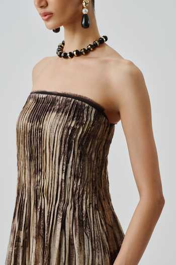 Buy_Aroka_Black Muslin Bandeau Neck Natasha Ajrakh Print Dress _Online_at_Aza_Fashions