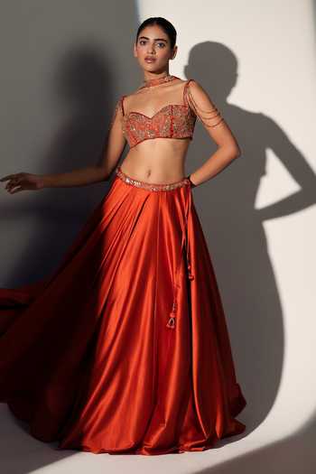Libas Cafe by Nidhi & Ashish Scarlett Embroidered Blouse Skirt Set 