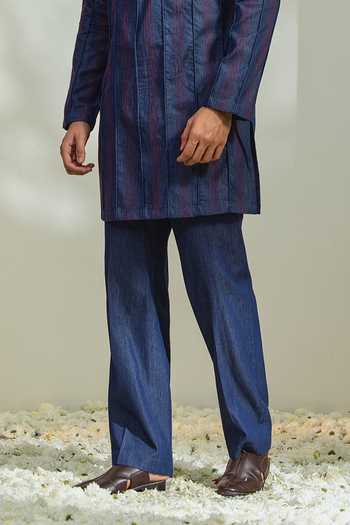 Madhav Agasti_Blue Denim Kurta And Pant Set _Online_at_Aza_Fashions
