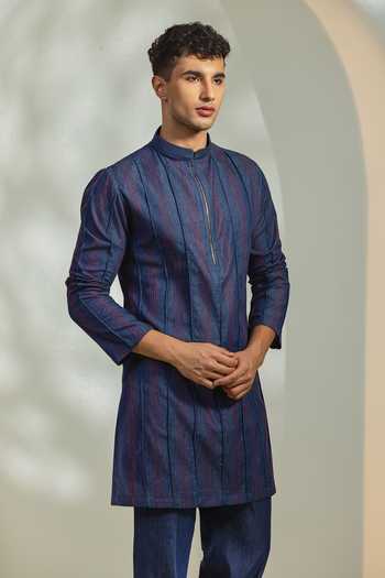 Buy_Madhav Agasti_Blue Denim Kurta And Pant Set _Online_at_Aza_Fashions