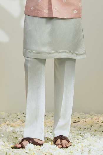 Madhav Agasti_Pink Silk, Linen Bandhani Pattern Bundi Kurta Set  _Online_at_Aza_Fashions