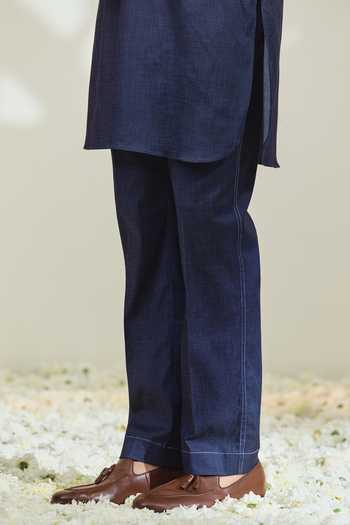 Shop_Madhav Agasti_Blue Denim Pathani Kurta And Pant Set _Online_at_Aza_Fashions