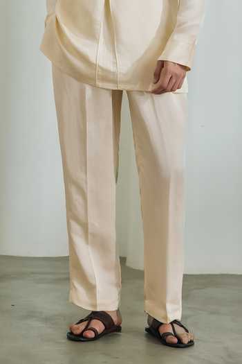 Madhav Agasti_Yellow Silk, Linen Kurta And Pant Set _Online_at_Aza_Fashions