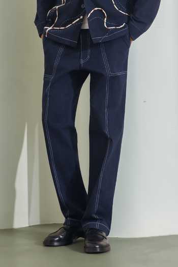 Buy_Madhav Agasti_Blue Denim Hand Embroidered Shacket With Trouser _Online_at_Aza_Fashions