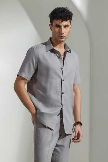 Buy_Madhav Agasti_Grey Linen Shirt And Trouser Set _Online_at_Aza_Fashions