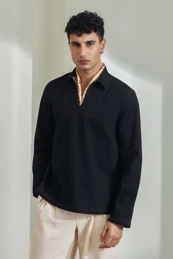 Buy_Madhav Agasti_Black Denim Plain Shirt _Online_at_Aza_Fashions