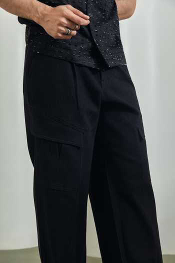 Buy_Madhav Agasti_Black Denim Cutwork Shirt And Trouser Set _Online_at_Aza_Fashions