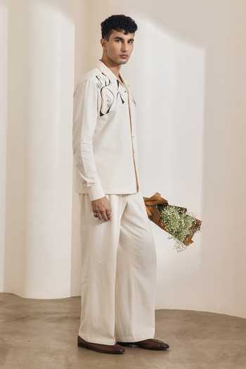 Buy_Madhav Agasti_Ivory Denim Hand Painted Shirt And Pant Set _Online_at_Aza_Fashions