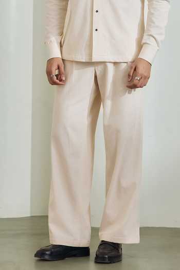 Shop_Madhav Agasti_Ivory Denim Hand Painted Shirt And Pant Set _Online_at_Aza_Fashions