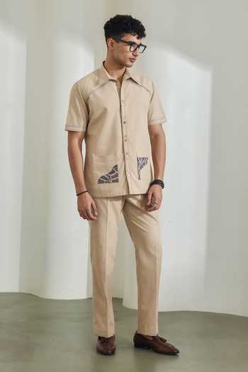 Buy_Madhav Agasti_Beige Handloom Cotton Shirt And Trouser Set _Online_at_Aza_Fashions