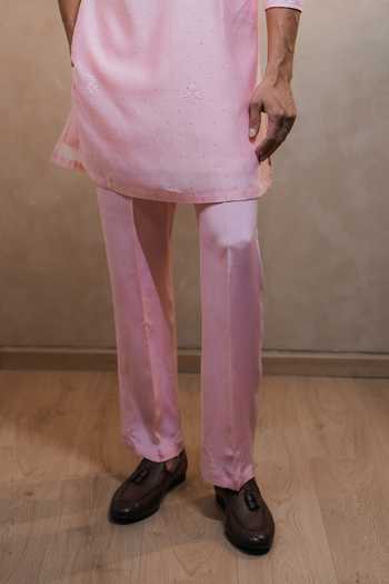 Madhav Agasti_Pink Chanderi Chikankari Kurta And Pant Set _Online_at_Aza_Fashions