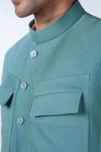 Madhav Agasti_Aqua Corduroy Nehru Jacket _Online_at_Aza_Fashions