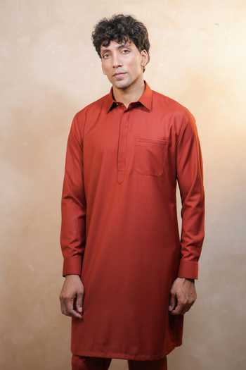 Madhav Agasti_Orange Cotton Blend Kurta And Pant Set _Online_at_Aza_Fashions