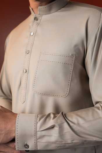 Madhav Agasti_Beige Cotton Straight Blend Kurta And Pant Set _Online_at_Aza_Fashions
