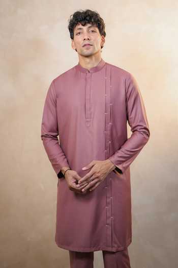 Madhav Agasti_Purple Cotton Plain Blend Kurta And Pant Set _Online_at_Aza_Fashions