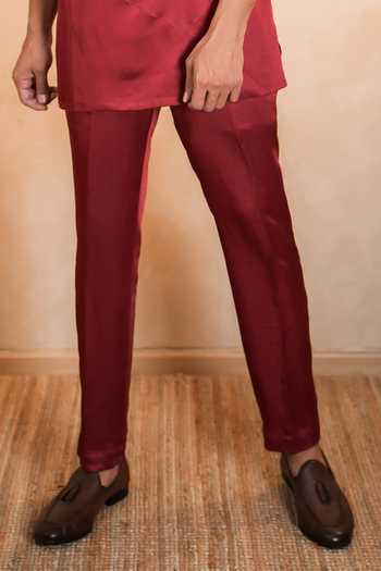 Shop_Madhav Agasti_Maroon Silk, Linen Bundi Kurta Set _Online_at_Aza_Fashions